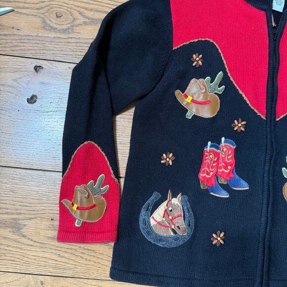 Tiara International Vintage Cardigan SZ M Zip Equestrian Western Rodeo Teacher - Picture 6 of 10